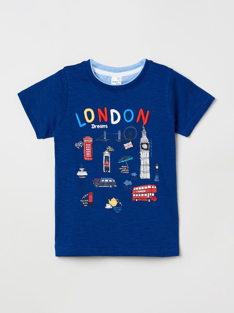 

max Boys Blue Embroidered T-shirt
