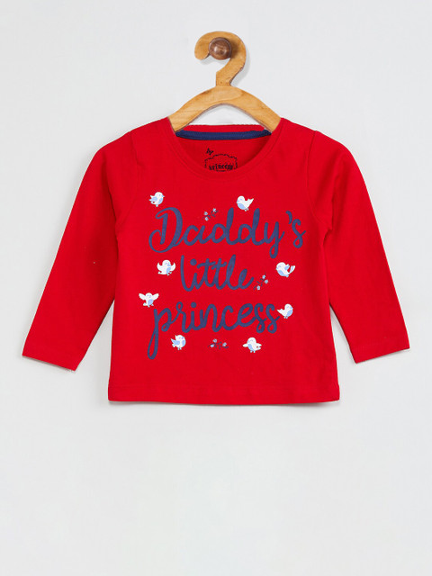 

max Girls Red & Navy Blue Printed Round Neck T-shirt