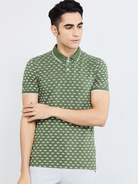 

max Men Green Printed Polo Collar T-shirt