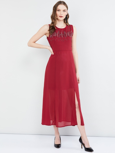 max Women Red Embellished A-Line Dress