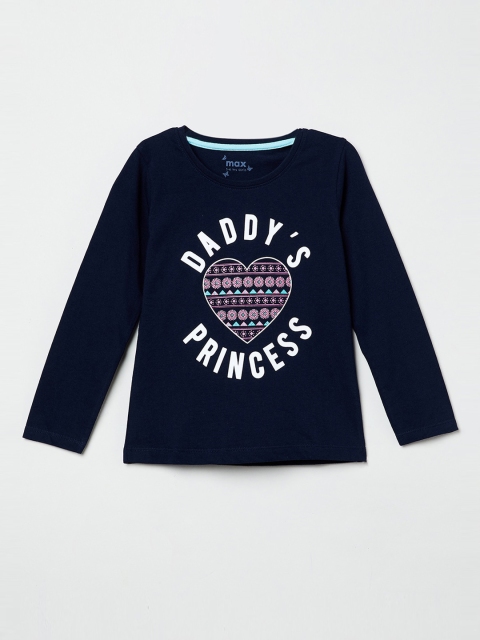 

max Girls Navy Blue Printed V-Neck T-shirt