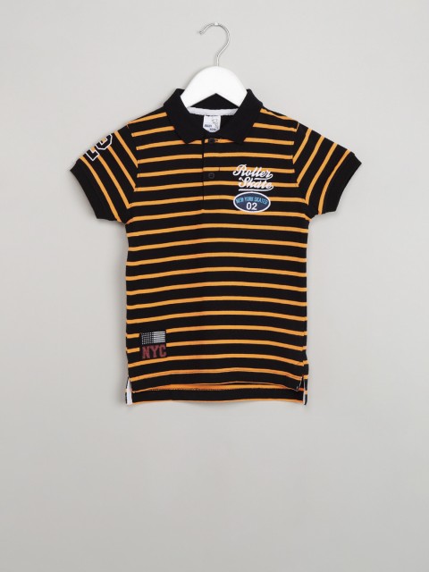 

max Boys Orange & black Striped Polo Collar T-shirt