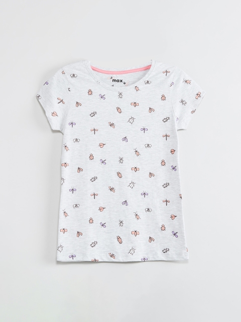 

max Girls Grey & Pink Printed Round Neck T-shirt