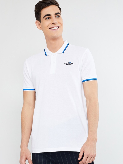 

max Men White Solid Polo Collar T-shirt