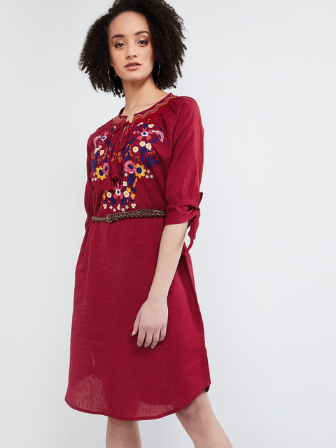 

max Women Red Embroidered A-Line Dress