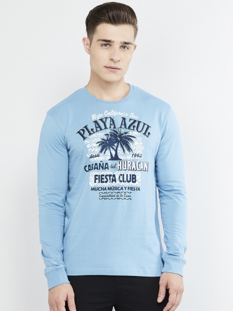 

max Men Blue Printed Round Neck T-shirt