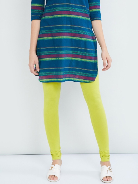 

max Women Lime Green Solid Churidar-Length Leggings