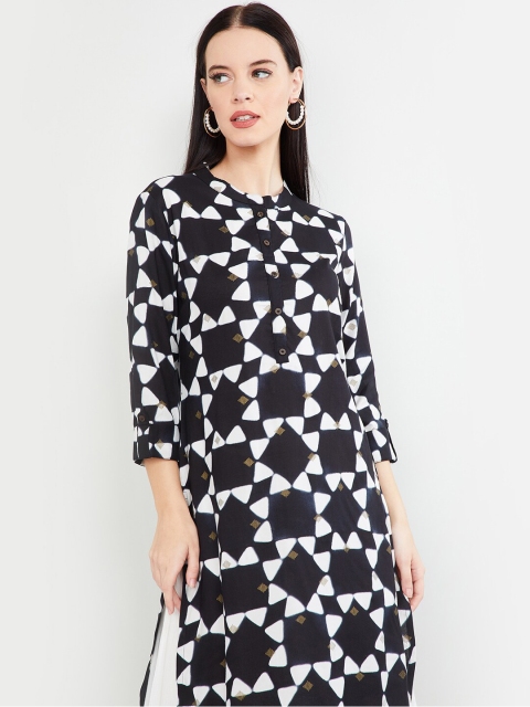 

max Women Black & White Printed Straight Kurta