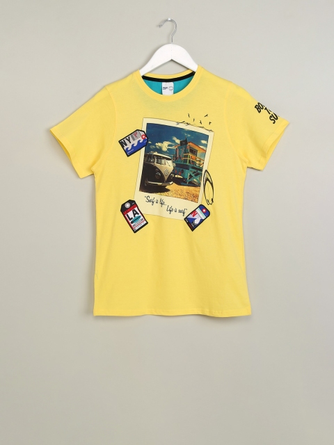 

max Boys Yellow Printed Round Neck T-shirt