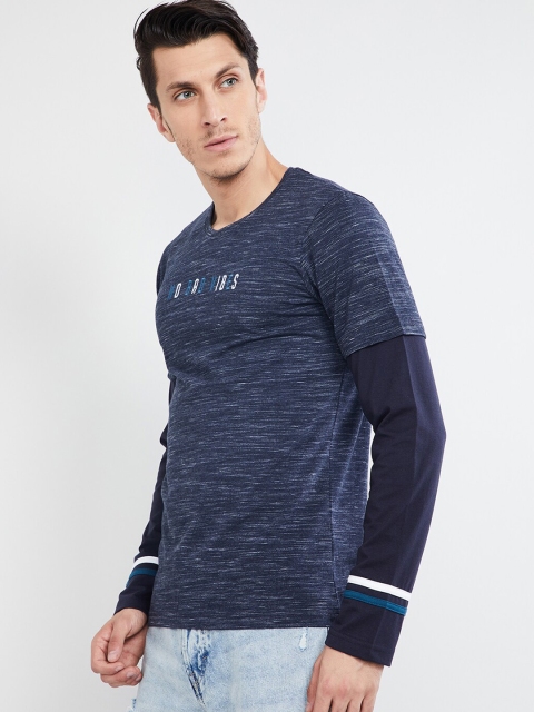 

max Men Navy Blue Solid Round Neck T-shirt