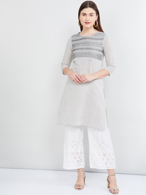 

max Women Grey Embroidered Straight Kurta