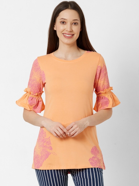 

Sweet Dreams Women Peach-Coloured Printed Lounge Top