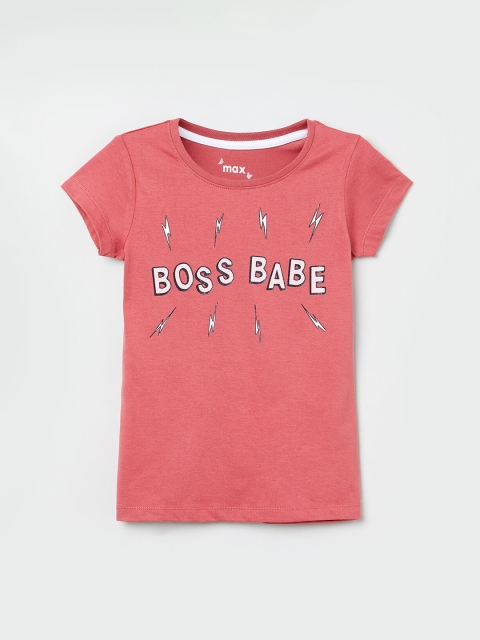max Girls Pink Printed Round Neck T-shirt