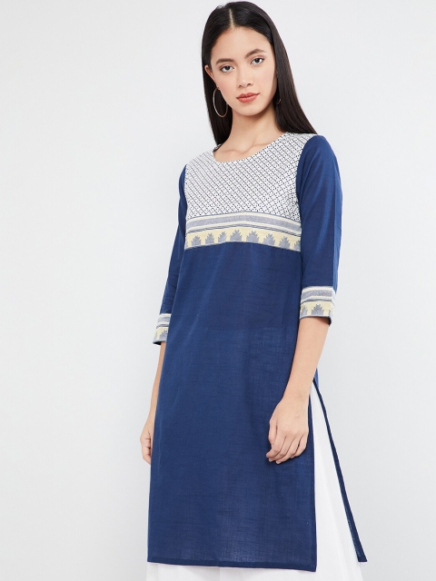 

max Women Blue Printed Straight Kurta