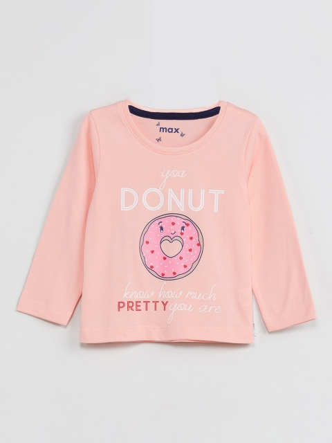 

max Girls Pink Printed Round Neck T-shirt