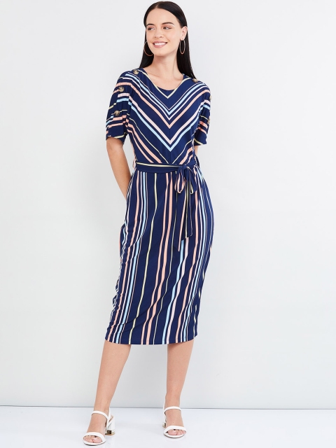 

max Women Navy Blue Striped Sheath Dress