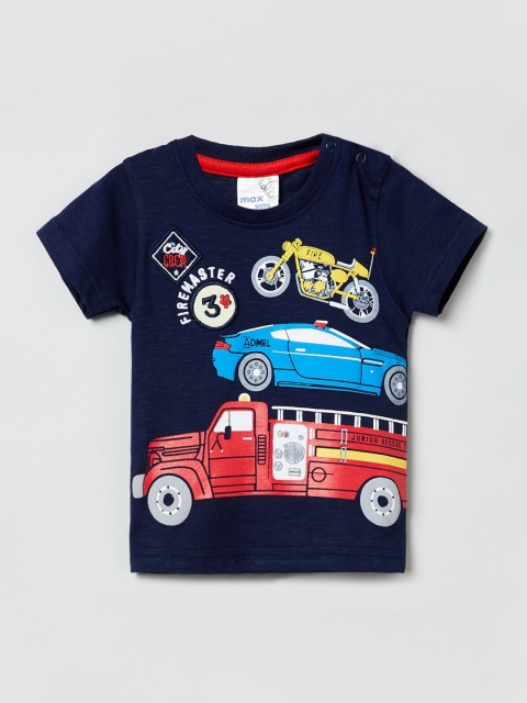 

max Boys Blue Printed Round Neck Pure Cotton T-shirt
