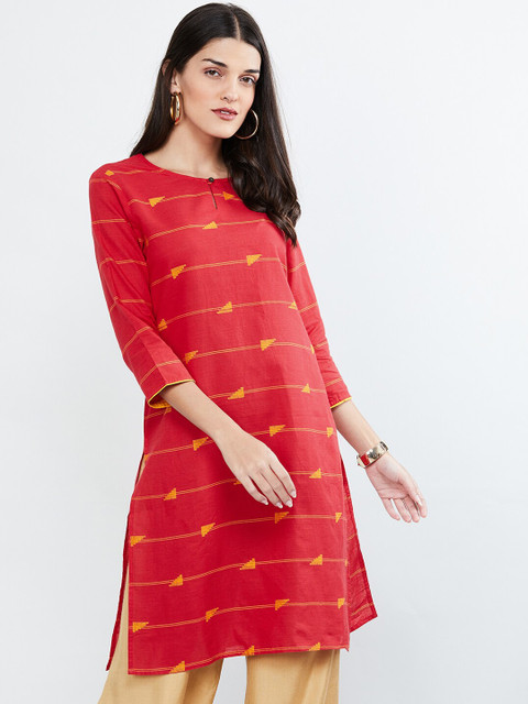 

max Women Red & Yellow Striped Straight Kurta