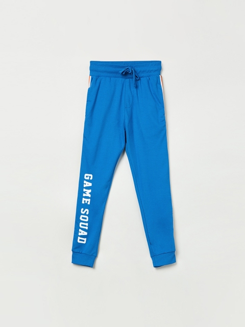 

max Boys Blue Printed Slim-Fit Joggers