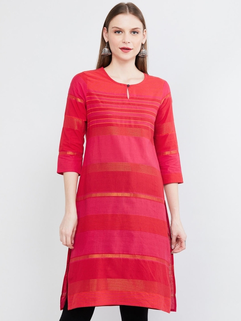 

max Women Fuchsia Pink & Orange Striped Straight Kurta