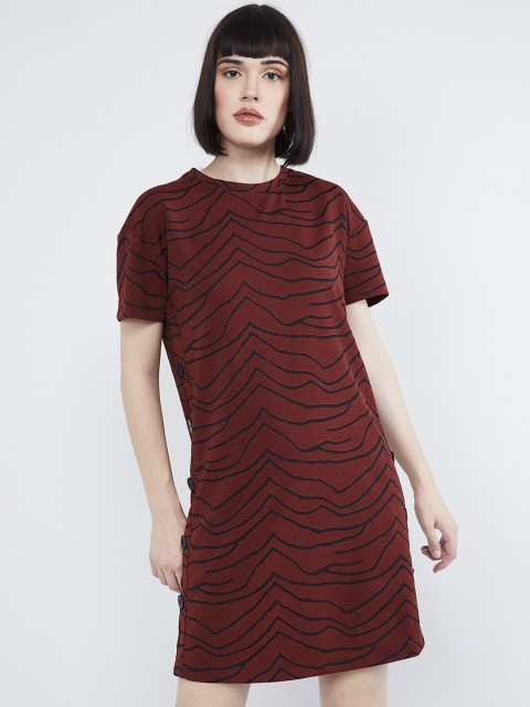 

max Women Rust Brown & Black Printed A-Line Dress