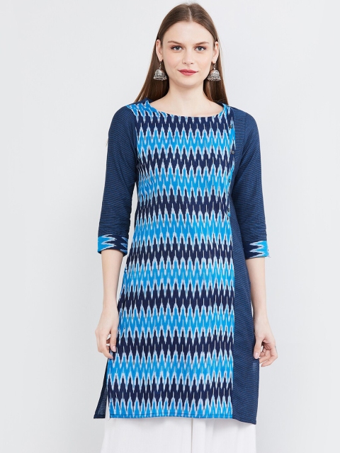 

max Women Blue & White Printed Straight Kurta
