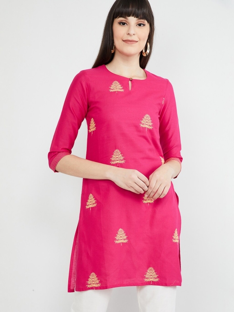 

max Women Pink & Yellow Embroidered Straight Kurta