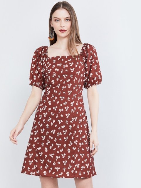 max Women Rust Printed A-Line Dress