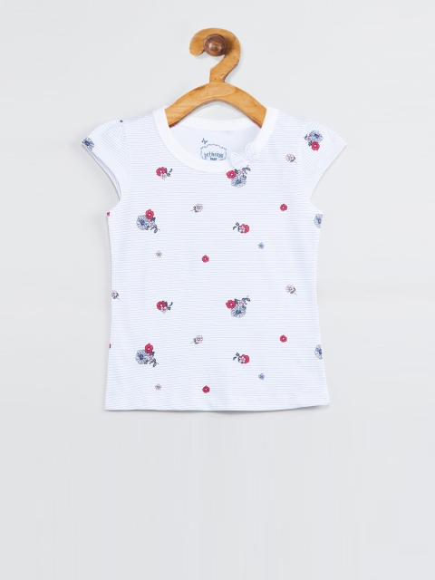 

max Girls Blue Printed Round Neck T-shirt