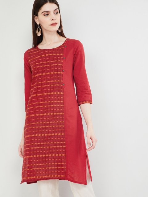 

max Women Red & Yellow Embroidered Straight Kurta