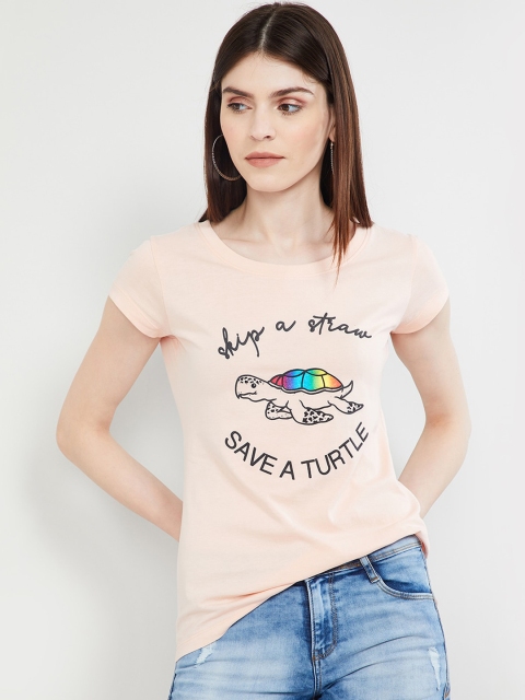 

max Women Pink Printed Round Neck T-shirt