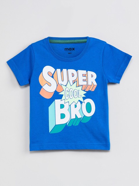 

max Infant Boys Blue & White Printed Round Neck T-shirt