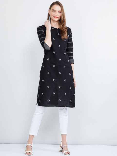 

max Women Black & White Printed Straight Kurta
