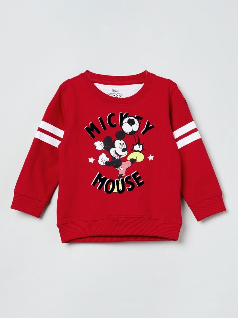 

max Infant Boys Red & White Mickey Mouse Print Round Neck T-shirt