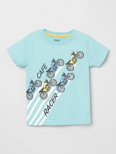 

max Boys Aqua Blue & Black Biker Print T-shirt