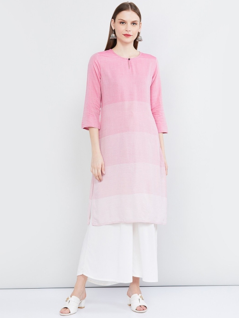 

max Women Pink Colourblocked Straight Kurta