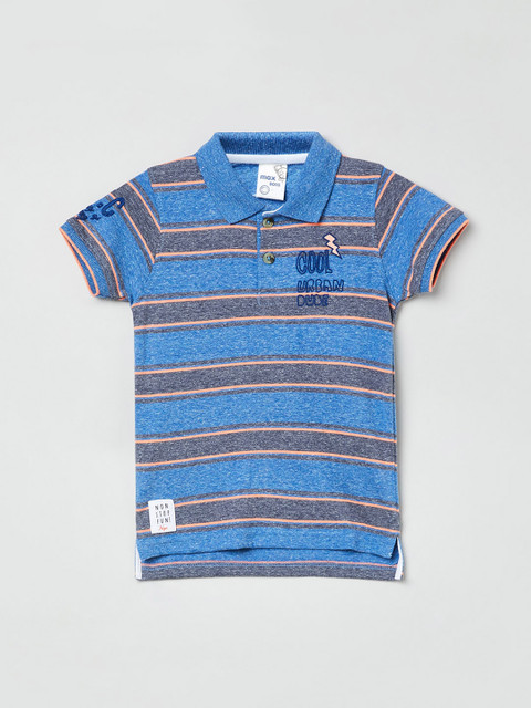 

max Boys Blue & Grey Striped Polo Collar T-shirt