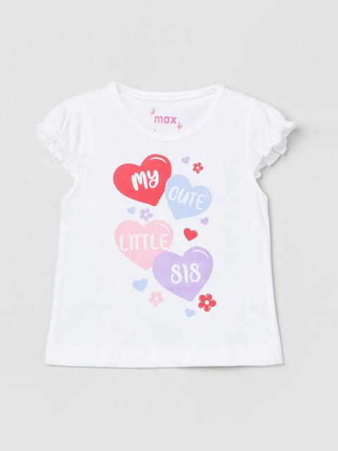 

max Girls White Printed Knitted A-Line Top