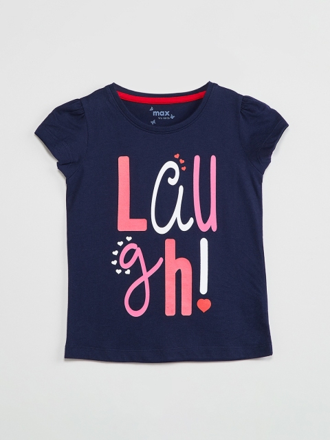 

max Girls Navy Blue Printed Top