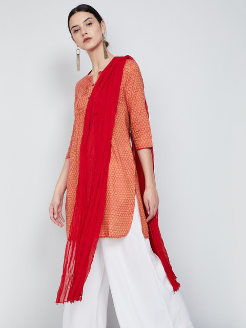 

max Red Solid Dupatta