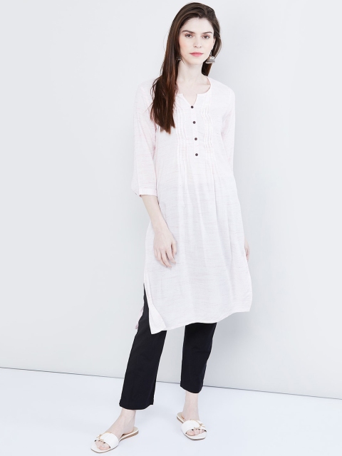 

max Women Pink & White Solid Straight Kurta