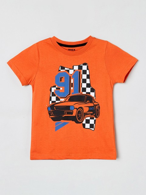 

max Boys Orange Printed Round Neck T-shirt