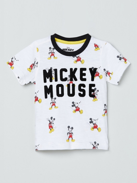 

max Boys White & Black Mickey Mouse Print T-shirt