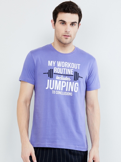

max Men Purple Printed Round Neck T-shirt