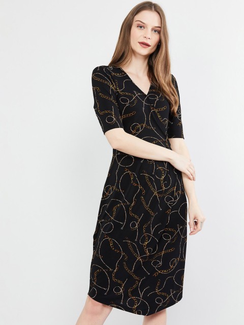 

max Women Black Striped Bodycon Dress