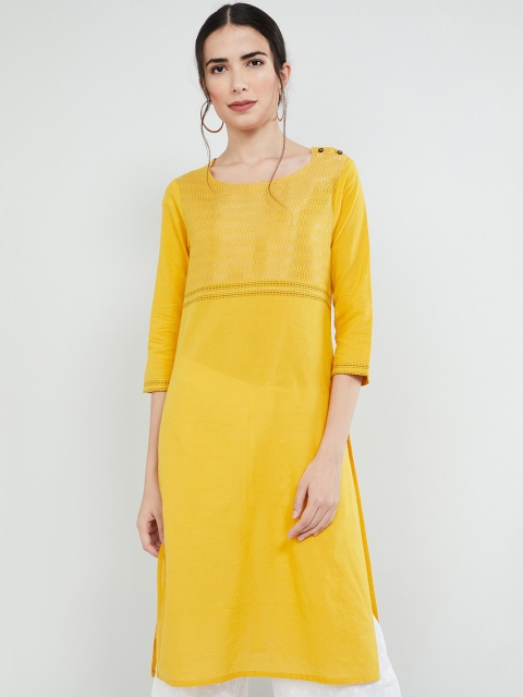 

max Women Yellow Woven Design Straight Kurta