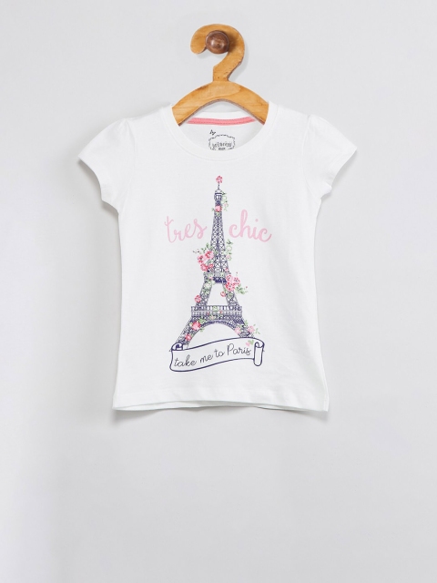 

max Girls White Printed Round Neck T-shirt