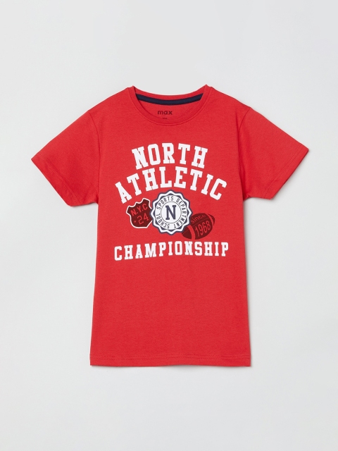 

max Boys Red & White Printed Round Neck T-shirt