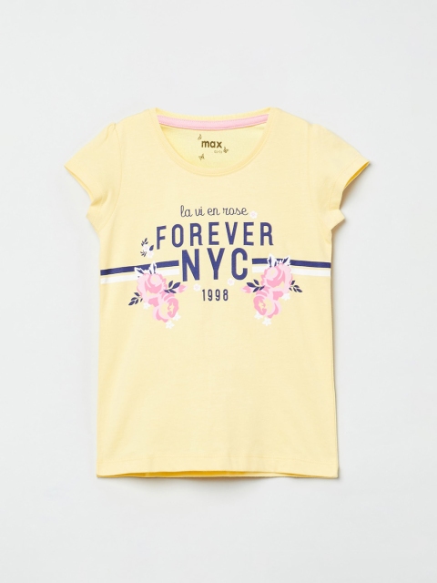 

max Girls Yellow Printed Round Neck T-shirt