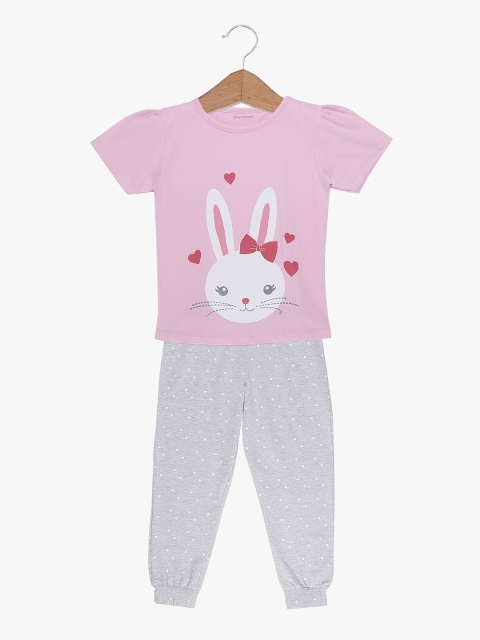 

My Milestones Girls Pink & Grey Printed Night Suit